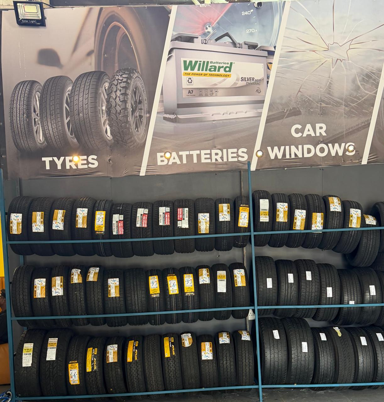 New tyres stacked and ready for same-day fitment